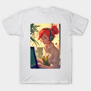 Redhead Anime Programmer T-Shirt